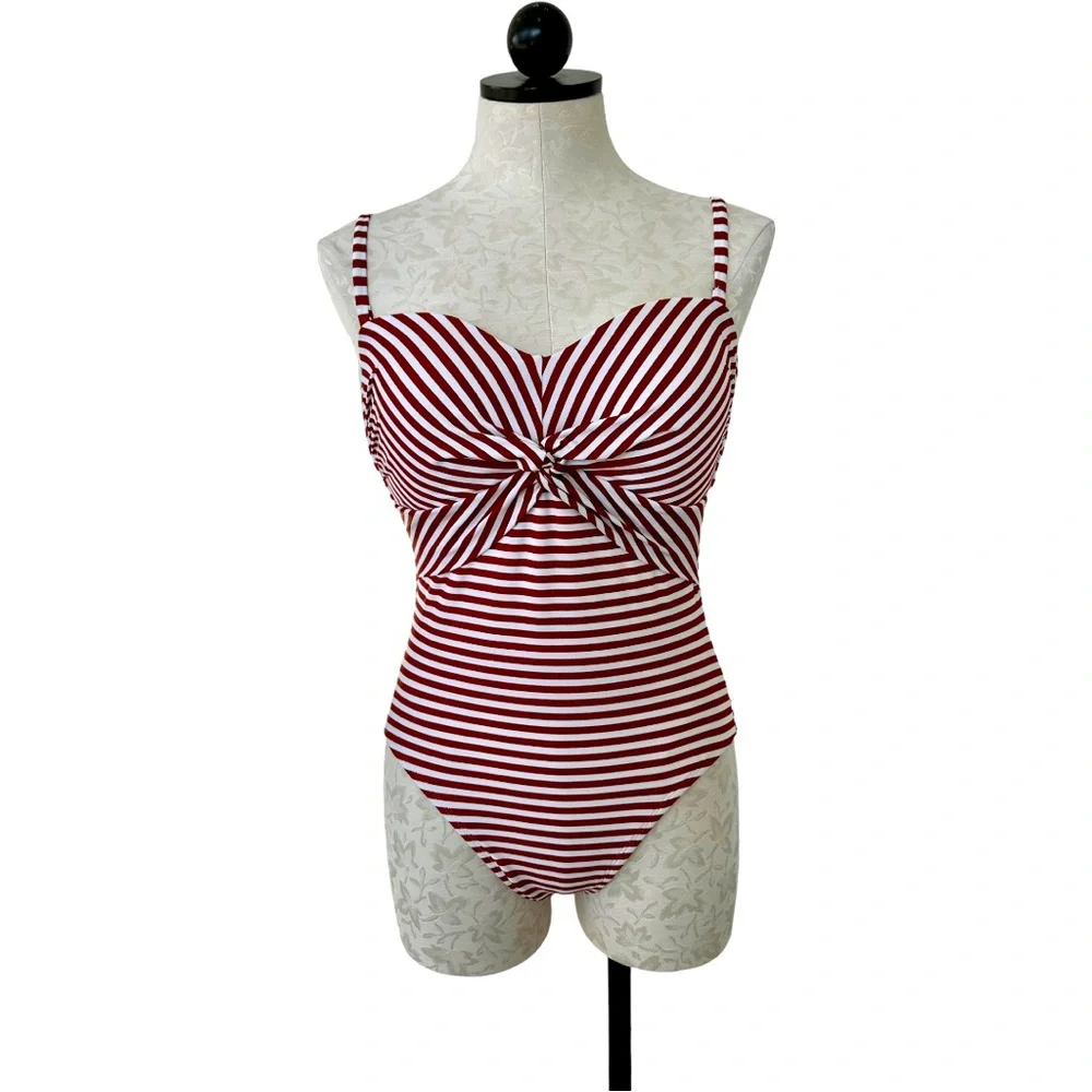 Kona Sol One Piece Striped Twist  Swim Suit Size Medium - Picture 2 of 12